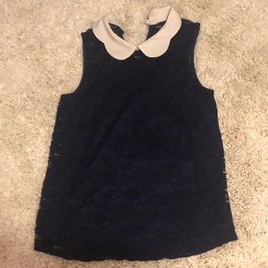 Peter Pan Collar Dark Blue Top